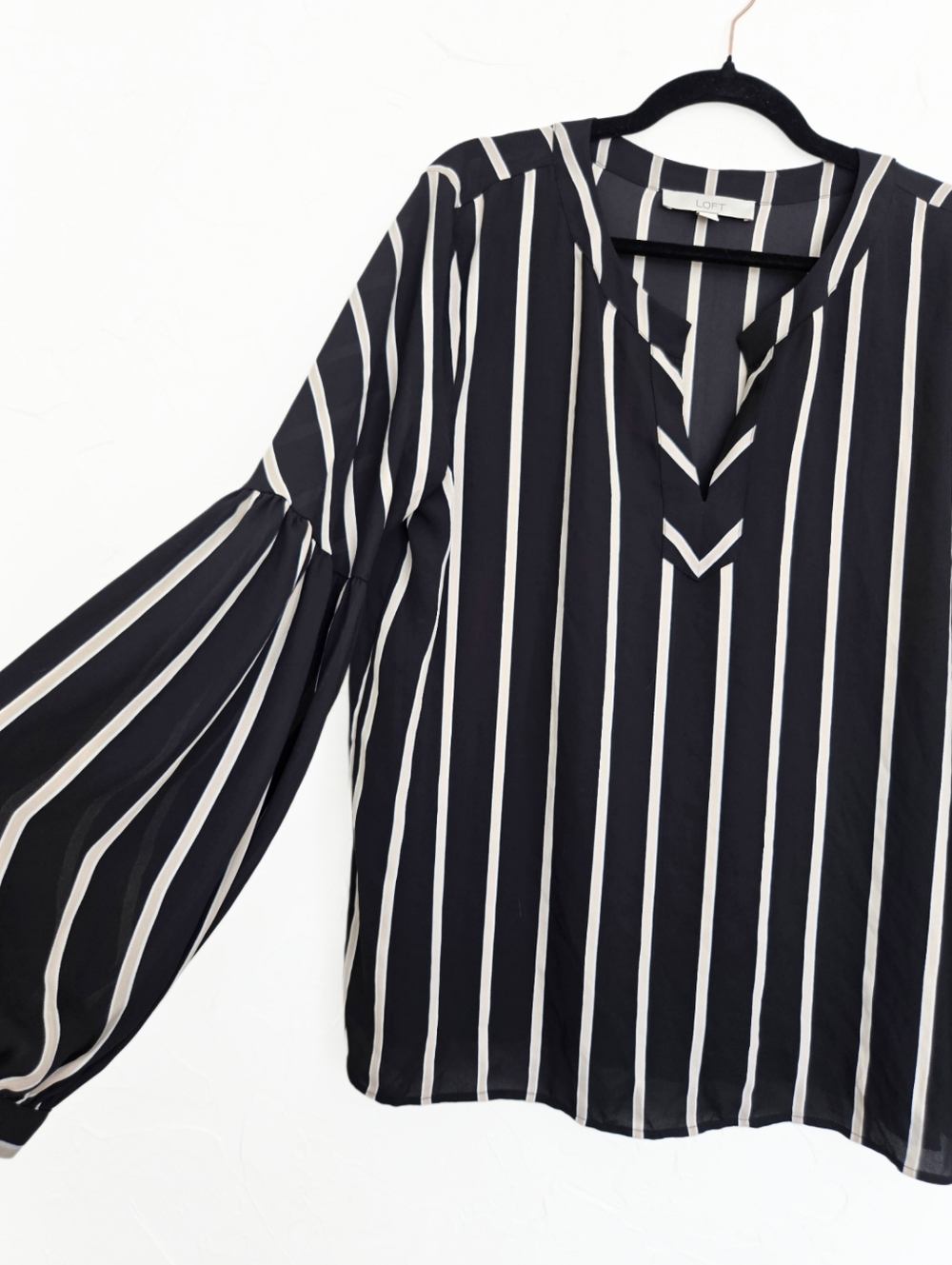 LOFT Striped Black White Cream Semi Sheer Top, L